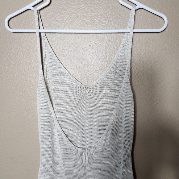 Womens |S| Beige Lightweight Open Knit Side Slit Knee Length Tank Cover-Up - Picture 4 of 7